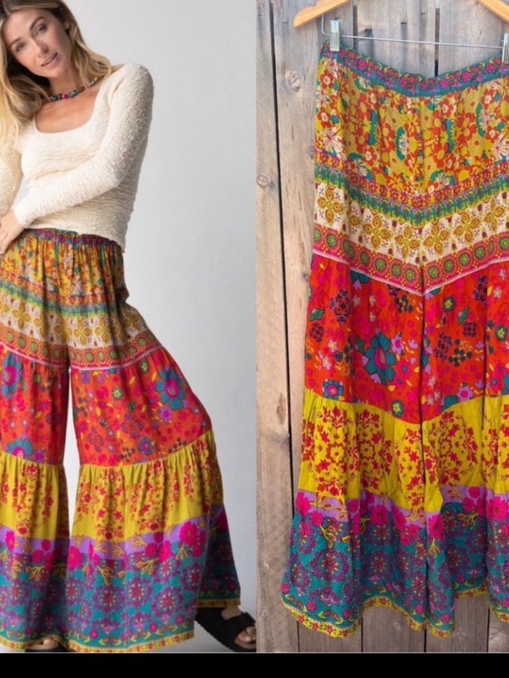 NATURAL LIFE Multicolor Floral Wide Leg Pants - XL very good condition